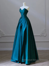 Simple Blue Satin Strapless Semi Formal Prom Dress